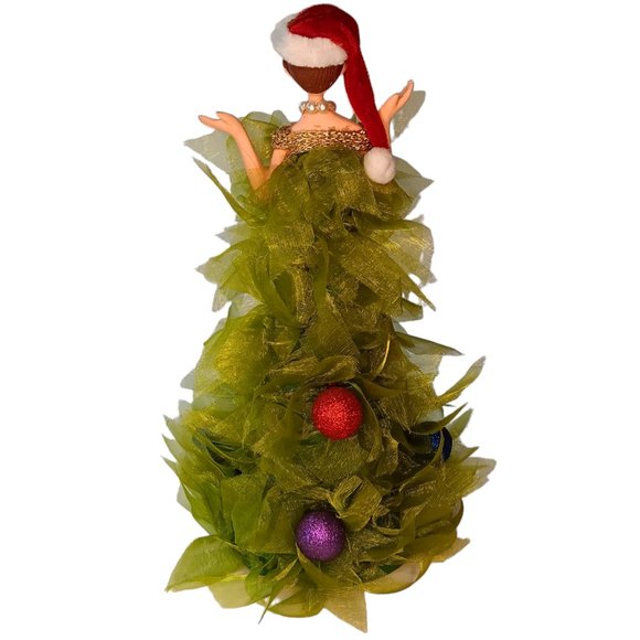 Vintage Lady in Christmas Tree Ribbon Dress Figurine - Picture 3 of 10